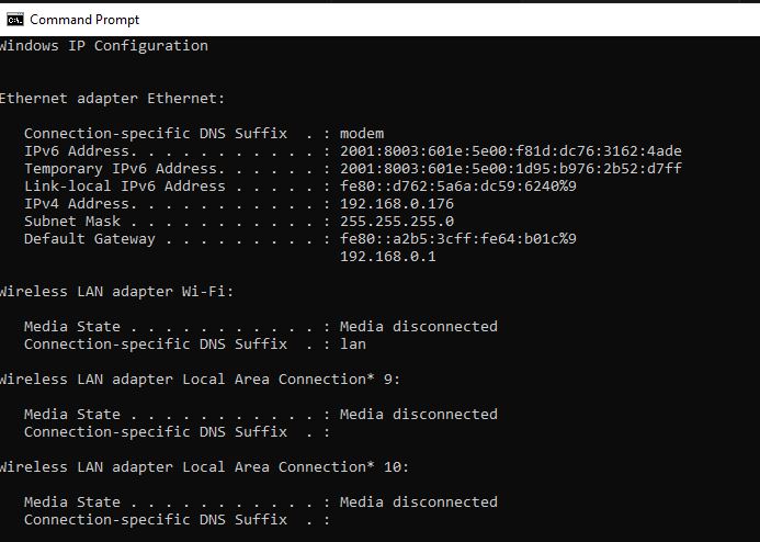 ipconfig